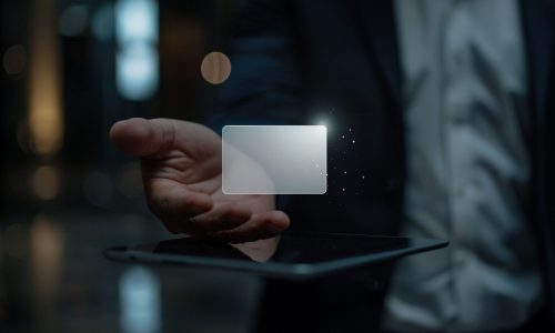 Hand holding holographic digital interface displaying cyber security technology