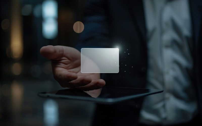 Hand holding holographic digital interface displaying cyber security technology